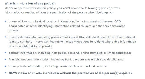 Twitter private content rules