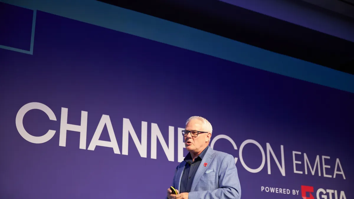 GTIA CEO Dan Wensley addresses the crowd during the ChannelCon EMEA in October 2025.