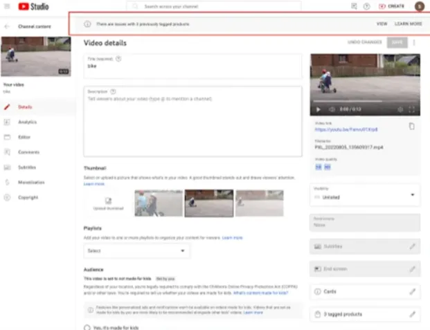 YouTube product tag insights