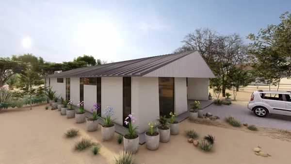 A rendering of a single family 3D-printed home