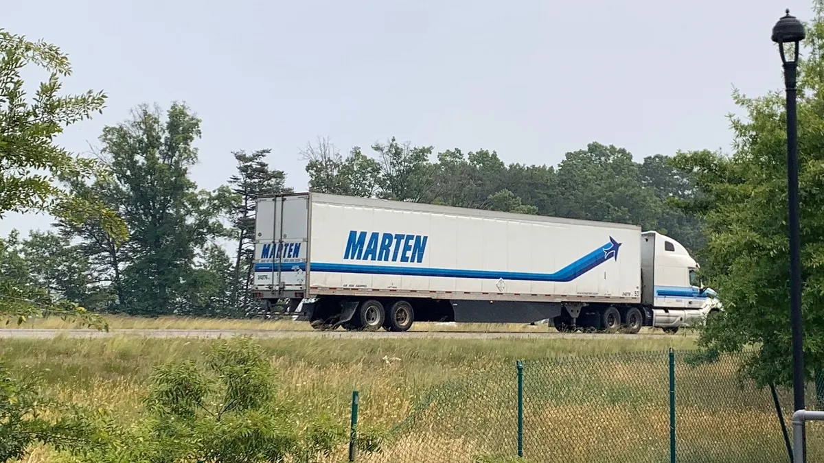 A Marten Transport tractor-trailer in June 2023 on I-95 in Virginia.