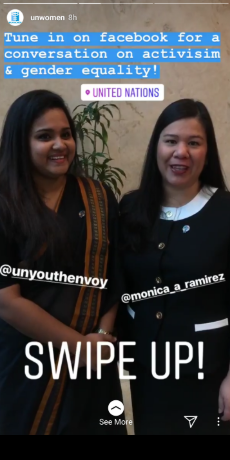 Screenshot of a UN Women's Instagram Story utilizing the swipe up feature