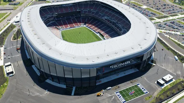 An aerial view of a professional football stadium.