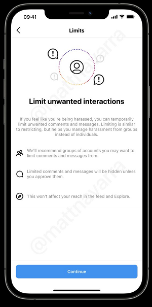Instagram limit unwanted interactions explainer page