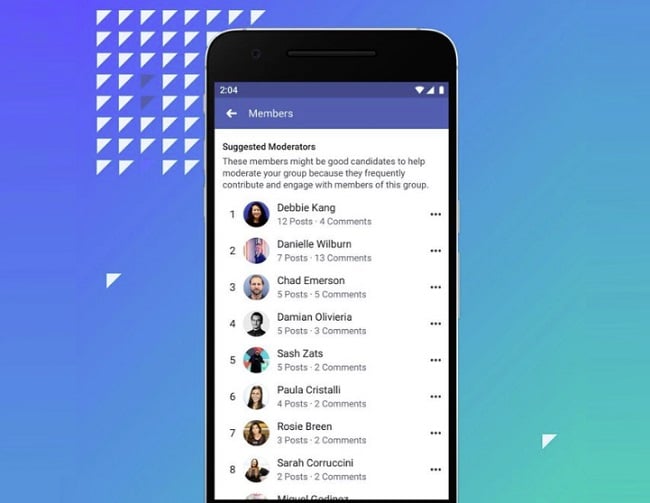 Facebook suggested moderators screen