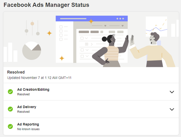 Facebook ad system status