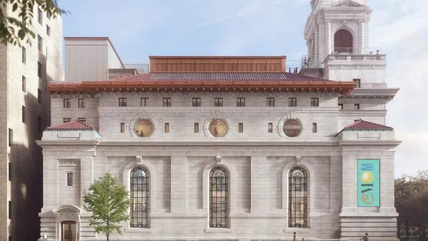 A rendering of a church building.