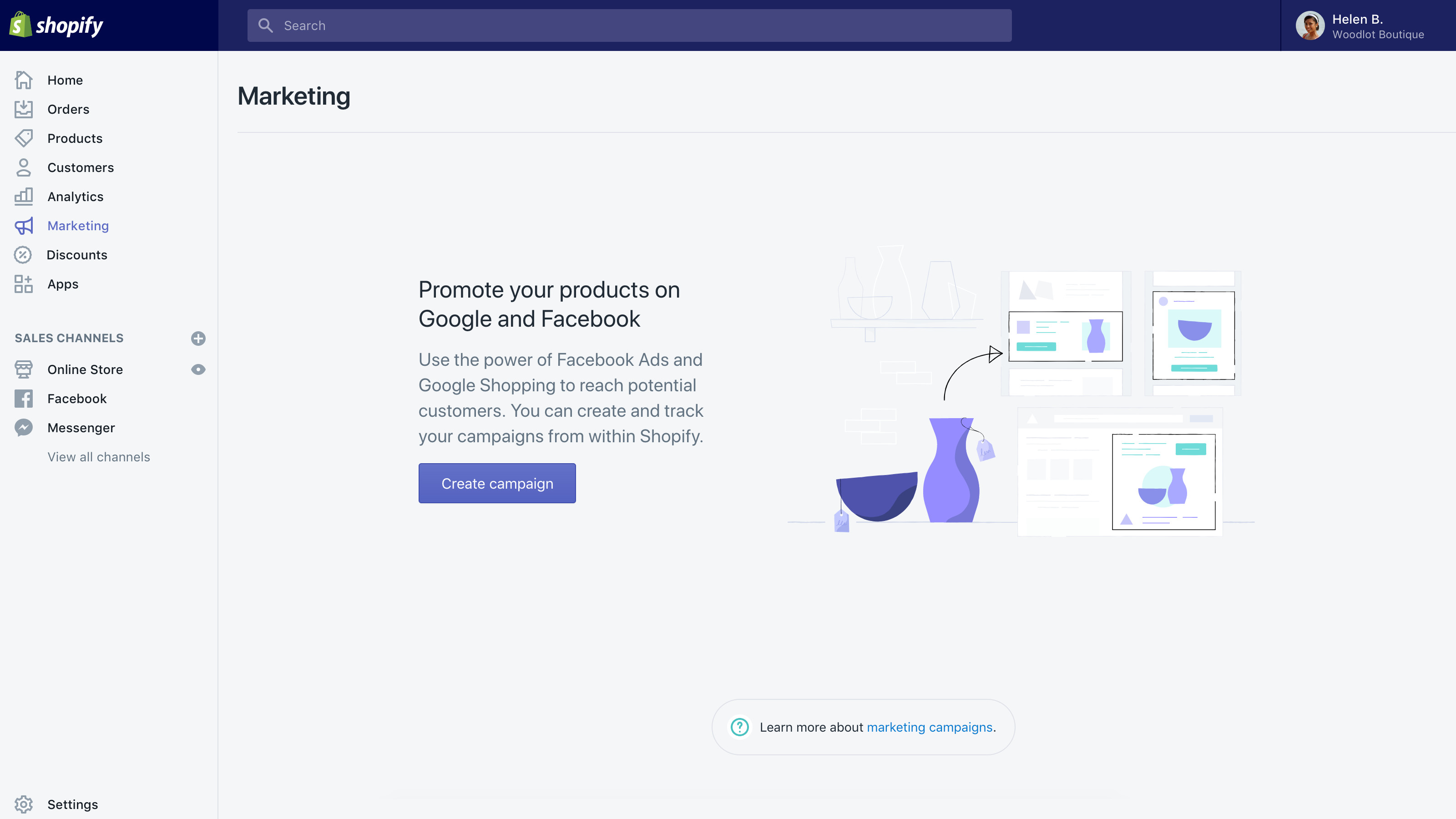 Shopify's Marketing section