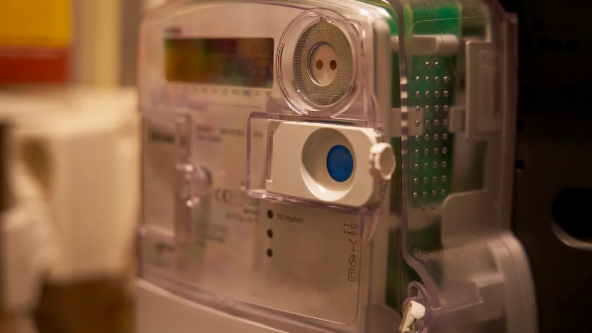 Close up of a smart electricity meter in the fuse box