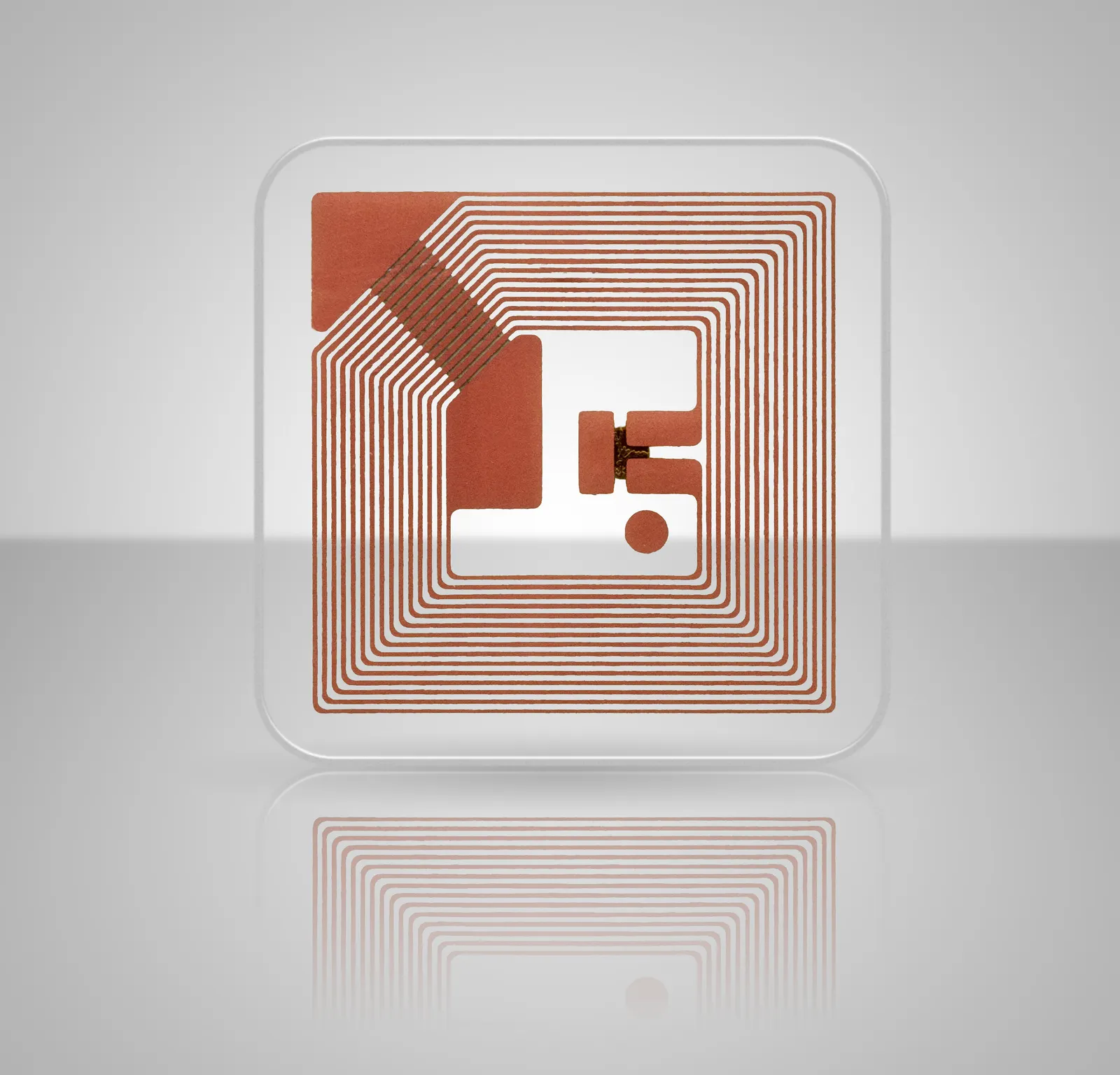 Close-up view of an RFID tag.