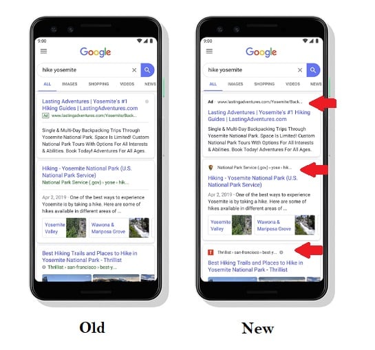 Updated Google search listings