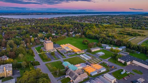 Cornell University's Agricultural Experiment Station, or AgriTech, campus with greenhouses.