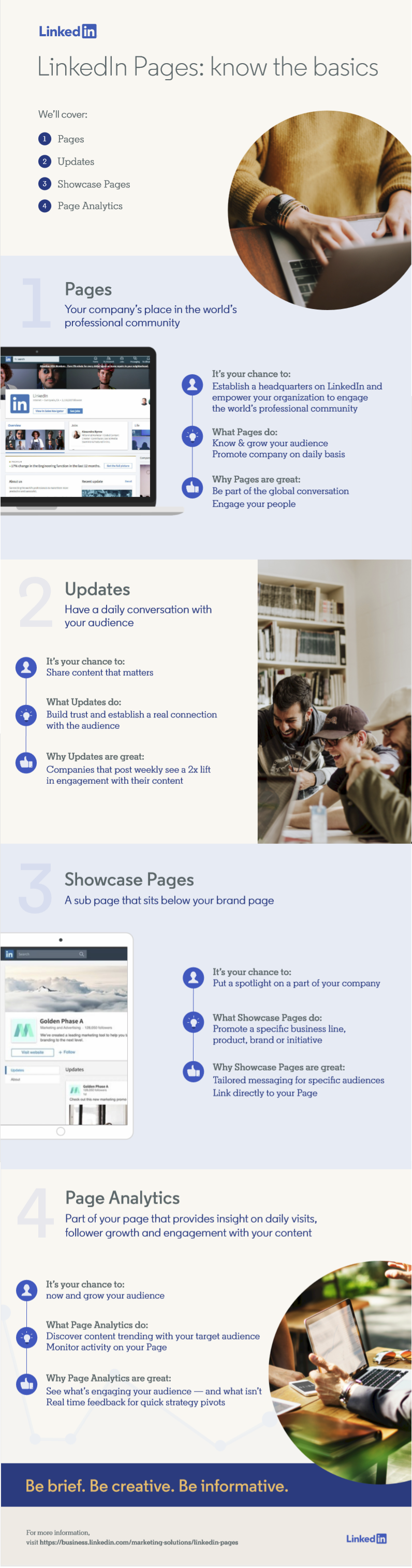Infographic outlines the key aspects of LinkedIn's business pages