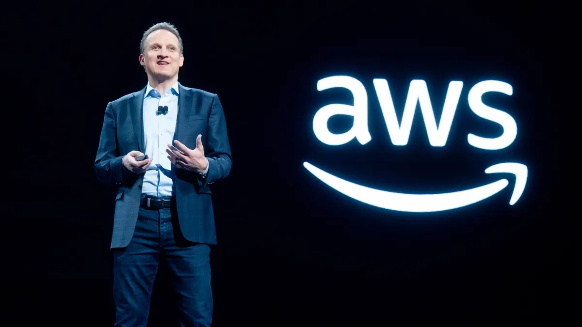 AWS CEO Adam Selipsky delivers a keynote address during AWS re:Invent 2023, at The Venetian Las Vegas on November 28, 2023 in Las Vegas, Nevada.