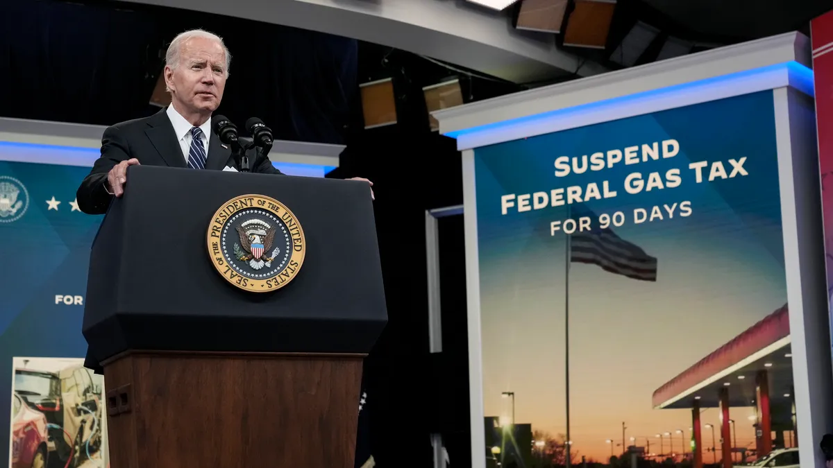 U.S. President Joe Biden speaks about gas prices in the South Court Auditorium at the White House campus on June 22, 2022 in Washington, DC.