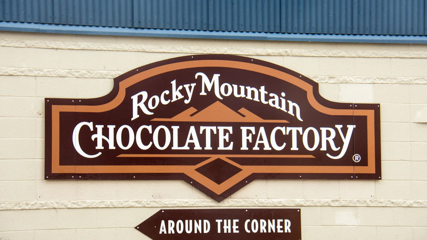 A Rocky Mountain Chocolate Factory sign in Duluth, Minnesota.