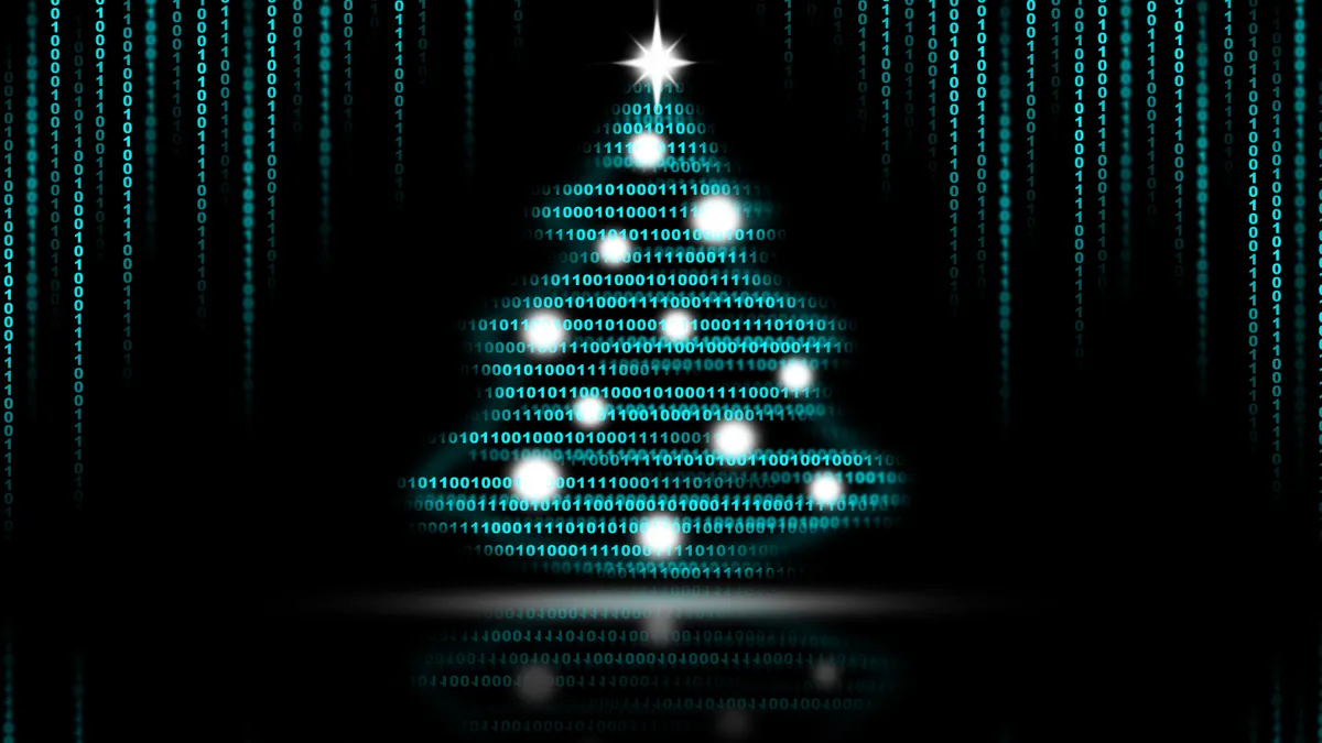 A christmas tree made of code.