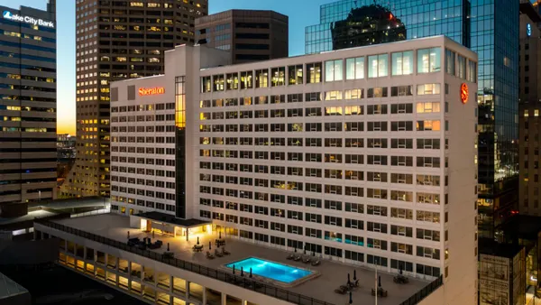 The exterior of the Sheraton Indianapolis City Centre hotel.