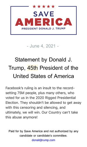 Trump response to Facebook