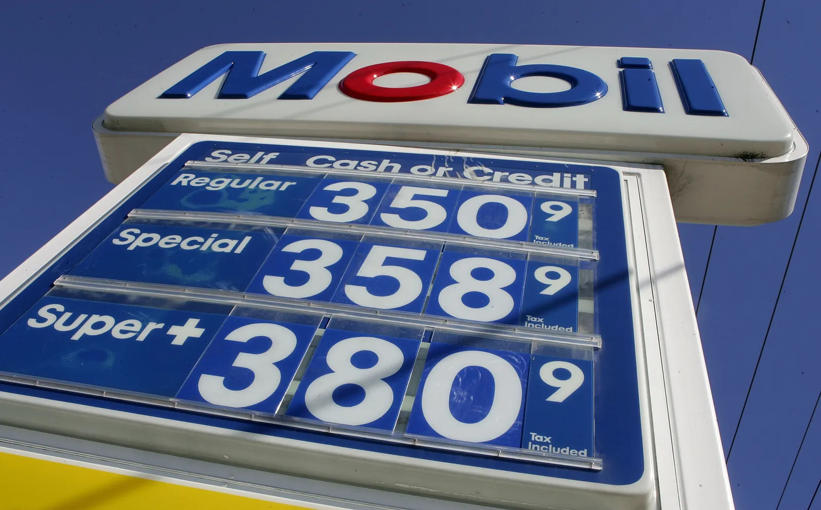 A photo of a Mobil-branded gas station.