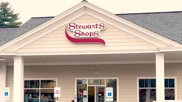 A screenshot from a video showing the exterior of a Stewart's location.