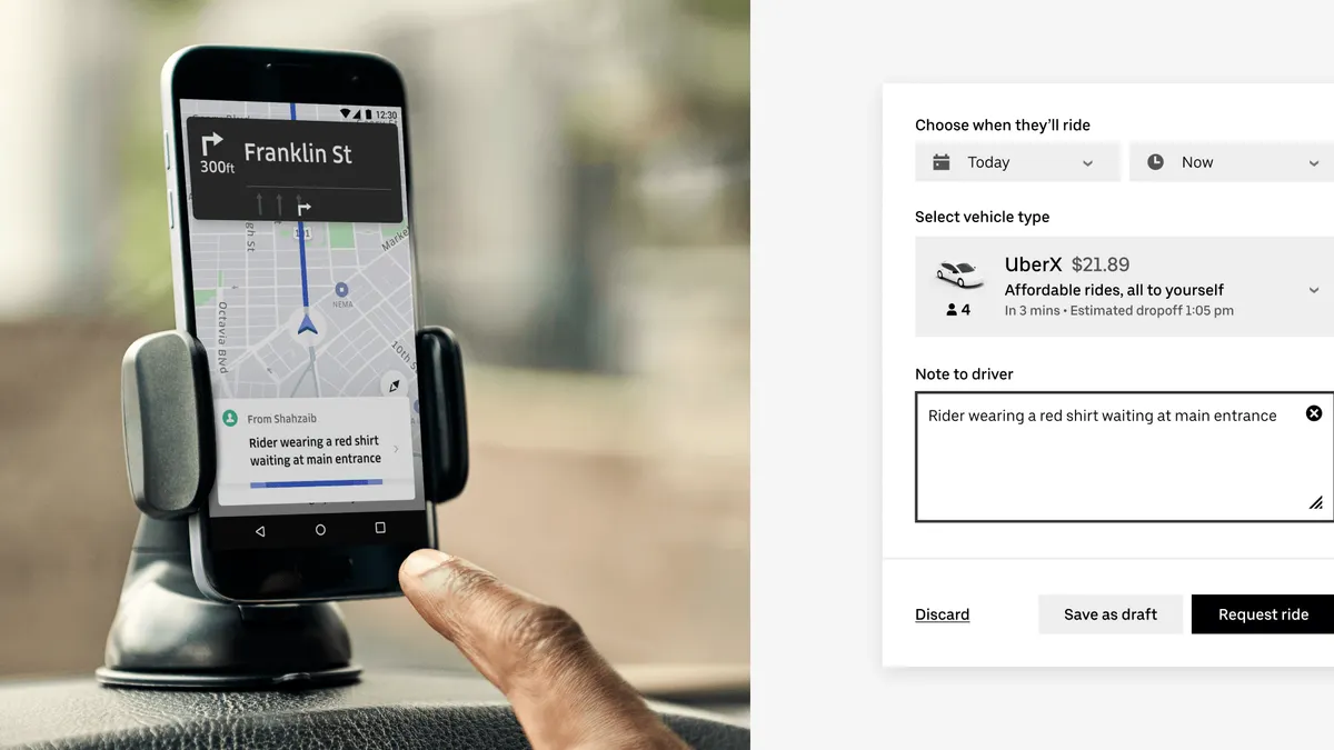 A driver receives patient pickup instructions on Uber Health's new platform.