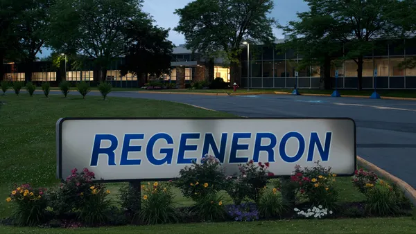A Regeneron sign in front of a building.