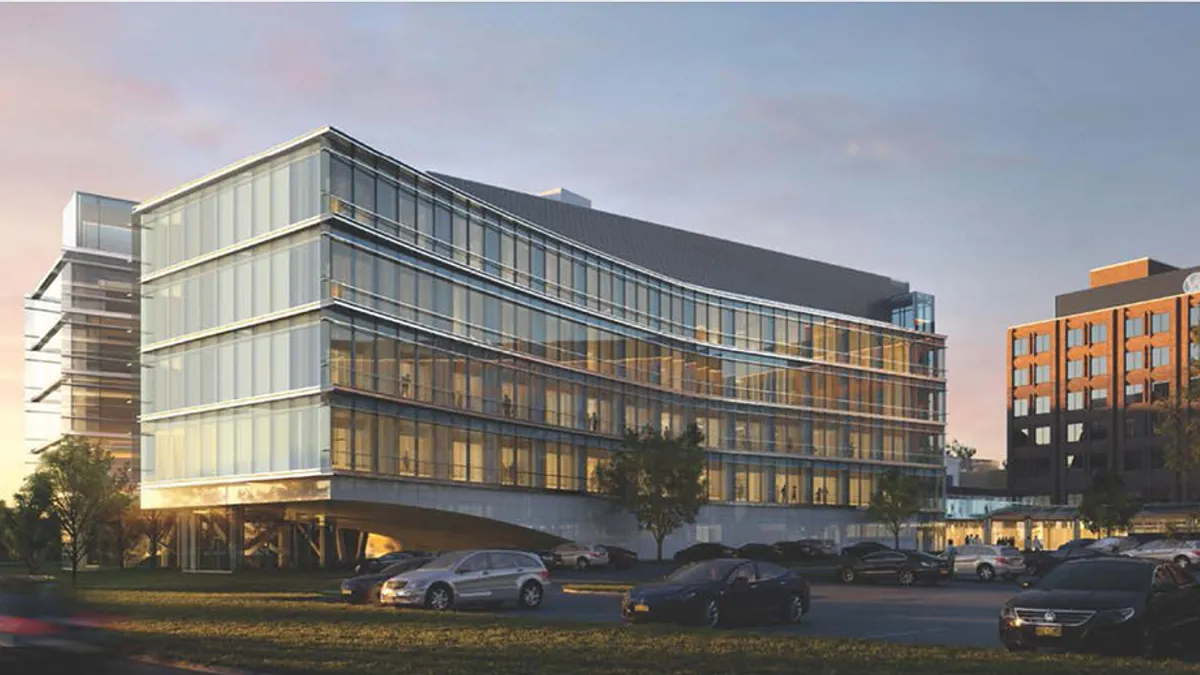 A rendering shows a five-story patient tower at Westchester Medical Center in New York.