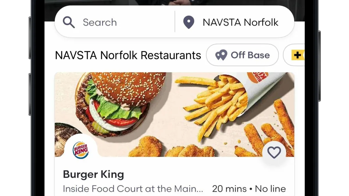 An image of Grubhub's mobile ordering for Naval Station Norfolk