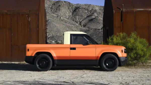 A Slate pickup truck at the EV brand's unveiling in Southern California.
