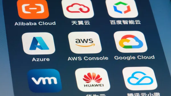 AWS, Microsoft Azure, Google cloud, Alibaba cloud, Baidu AI Cloud, VMware, ctyun, HUAWEI cloud and Tencent cloud app icons are show on a screen.