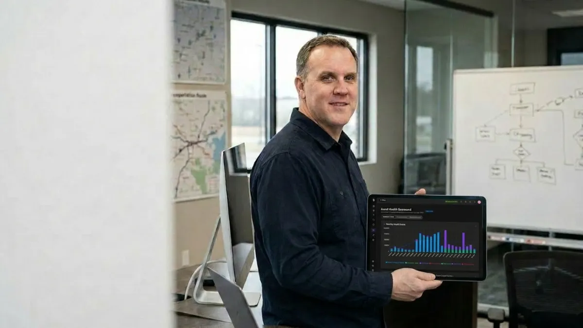 A man showing something a tablet display
