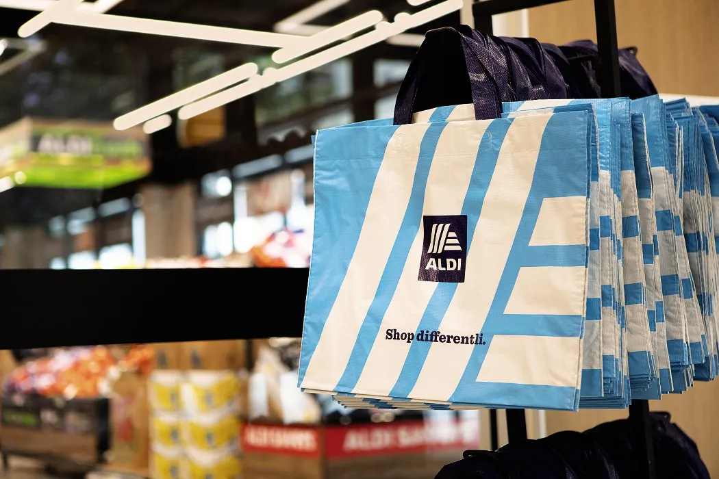 A reusable plastic Aldi bag