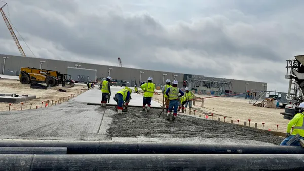 Crews work on a construction site in Temple, Texas.