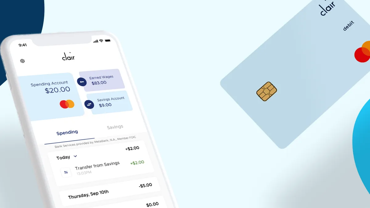 Promo image from Clair of its debit card and usage