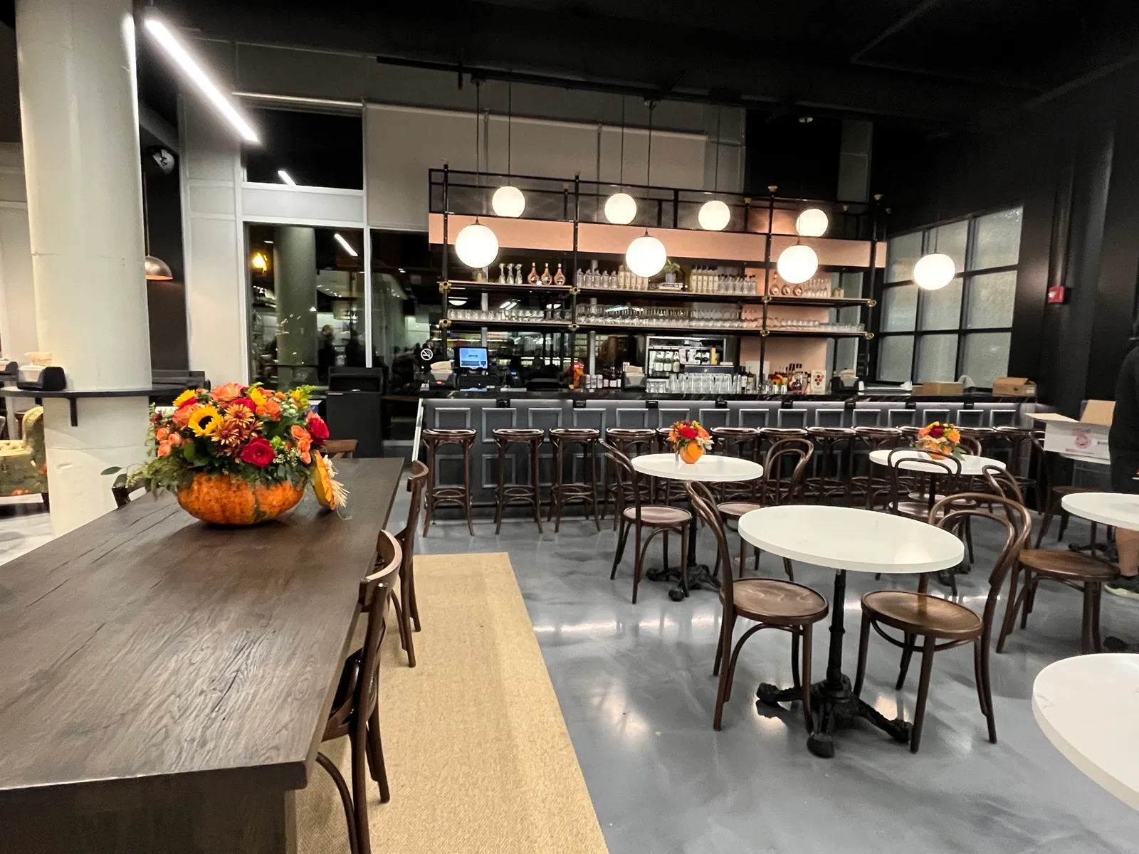 Seating area inside a grocery store