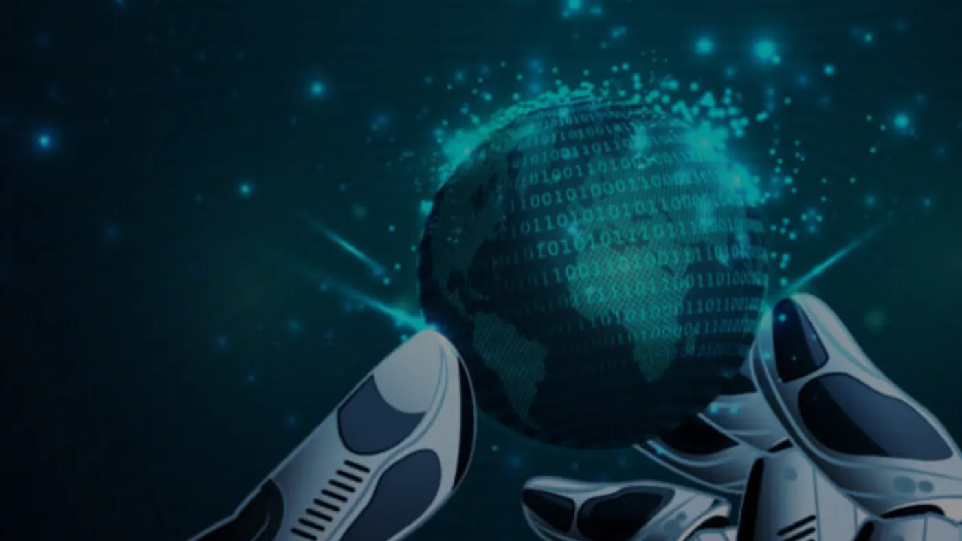 Robotic Hand Holding Virtual Globe