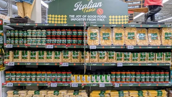 In-store shelf display of a grocer's private label Italian offerings