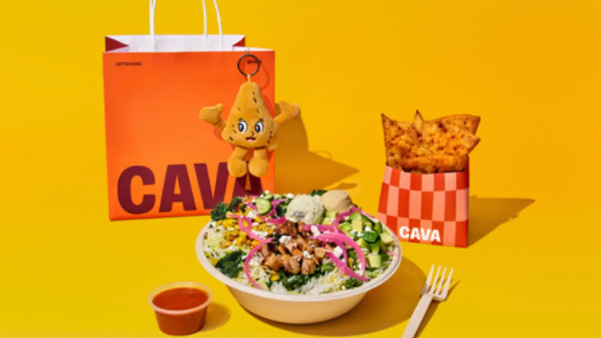 Peter the Pita Chip plushie on a Cava bag