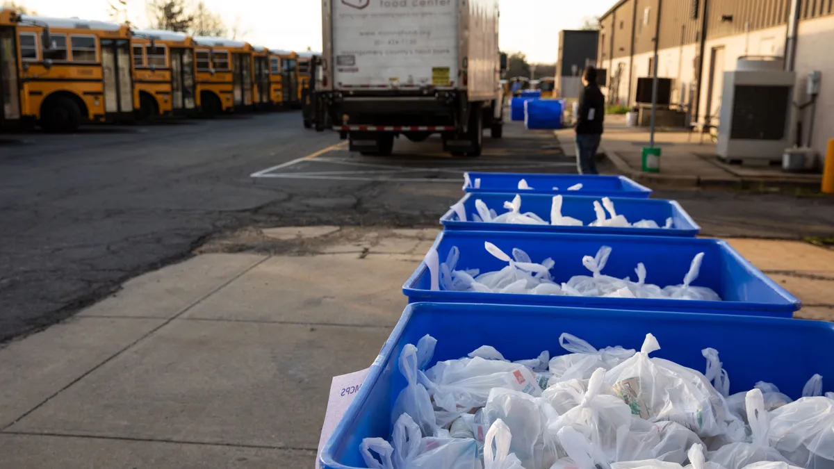 Bags of food are ready for distribution by Montgomery County Public Schools and Manna Food Center in Maryland