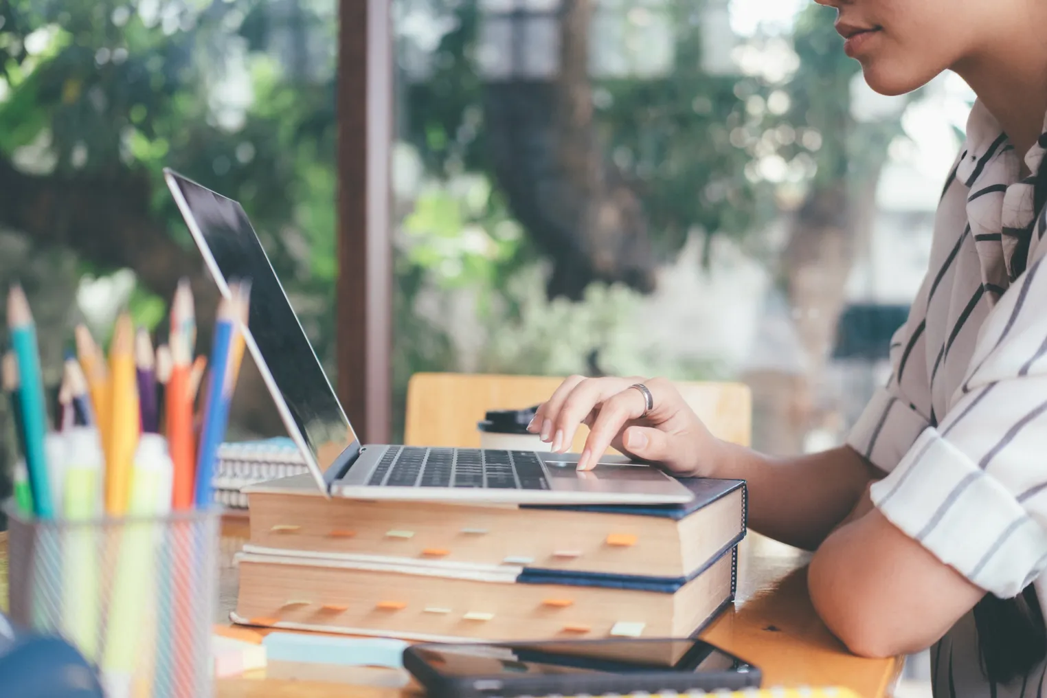 Woman studying on a computer