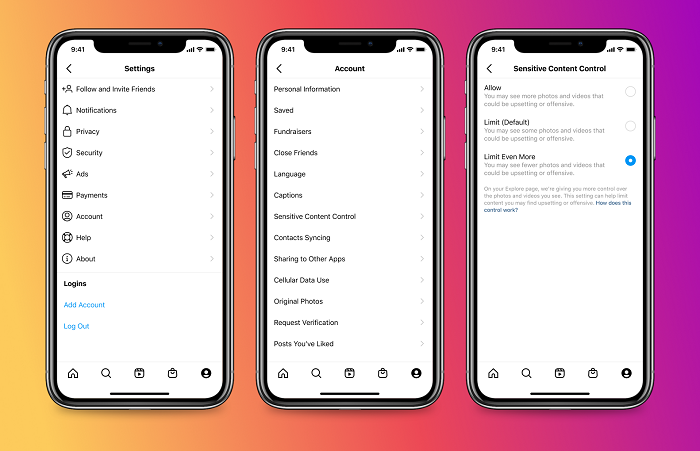Instagram sensitive content controls