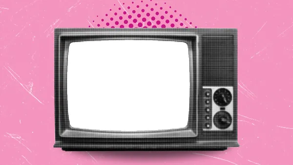 black and white tv on pink background pop art