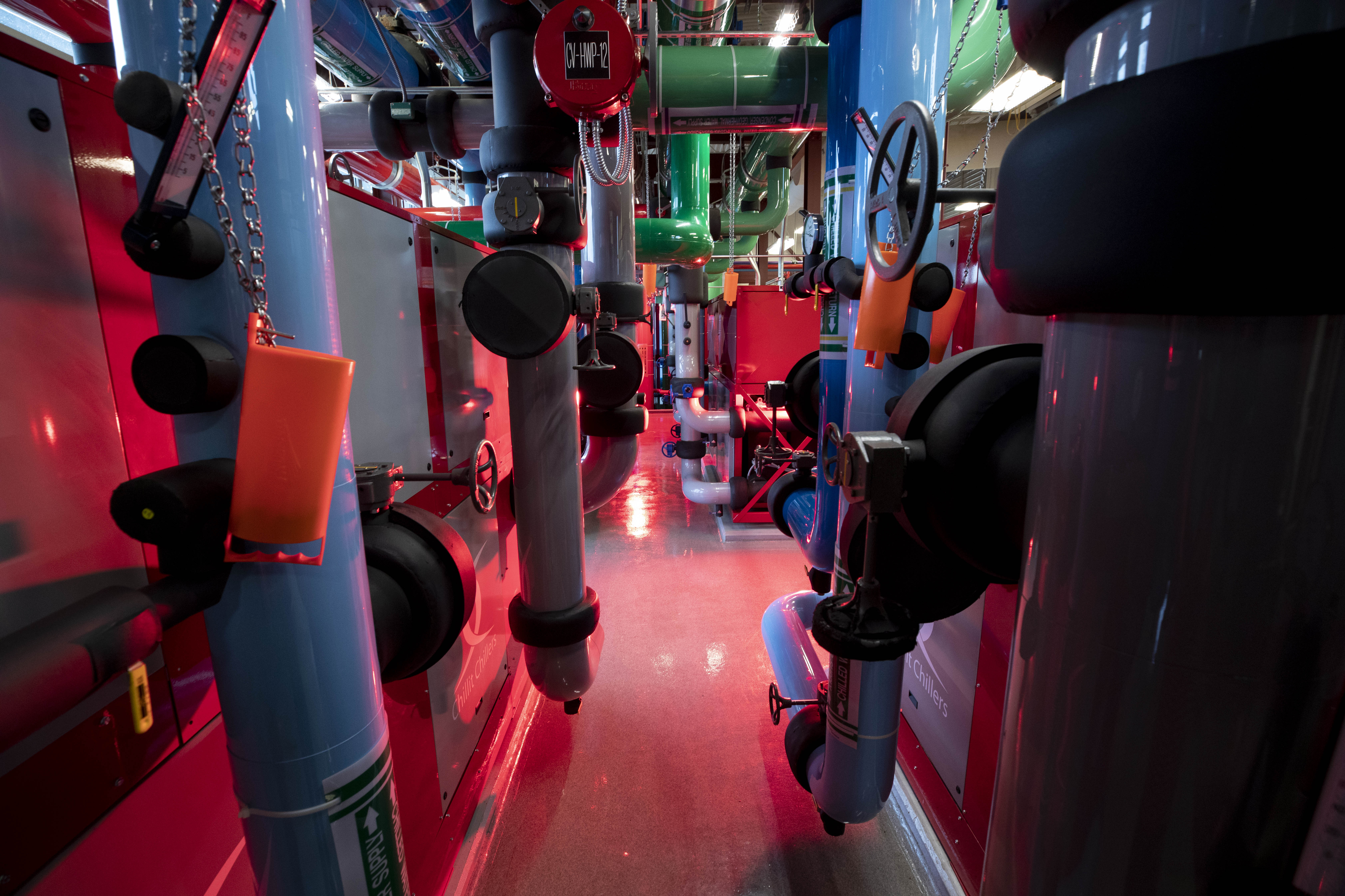 A view inside the geothermal energy plant at Miami University in Ohio.