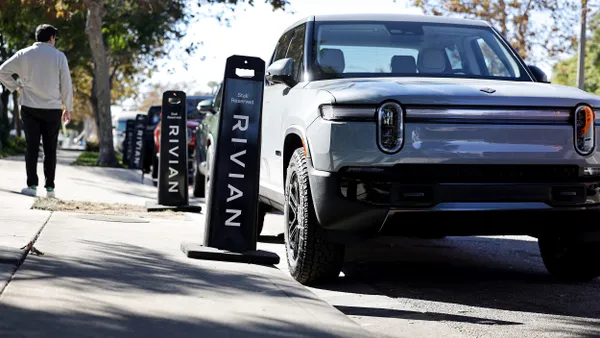 Rivian EVs parked outside a Rivian Hub on Nov. 13, 2024 in Venice, California.