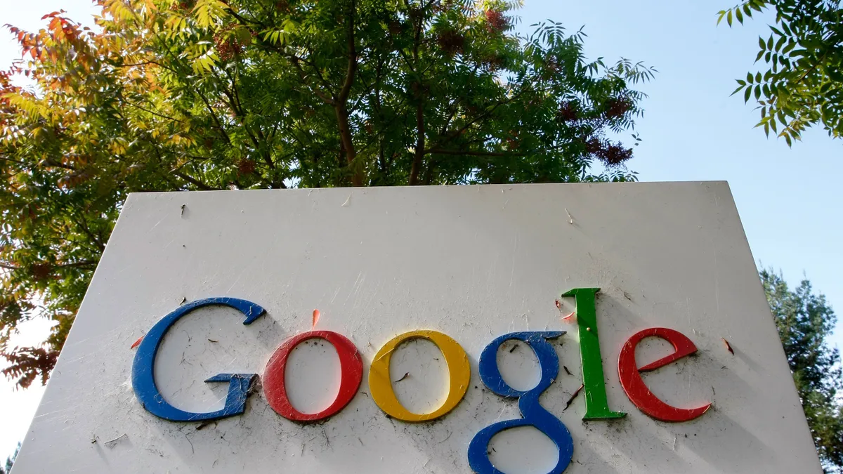 The Google logo is seen on display at the company's headquarters October 18, 2007 in Mountain View, California.