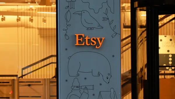 Shot of the Etsy logo outside of its NYC headquarters on Dec. 13, 2023.