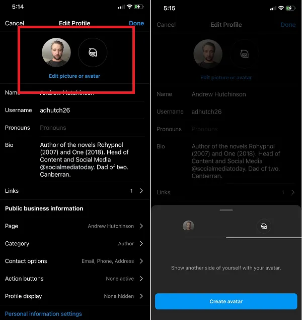 Instagram dynamic PFPs