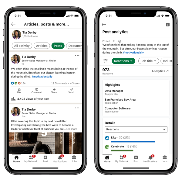 LinkedIn post analytics preview
