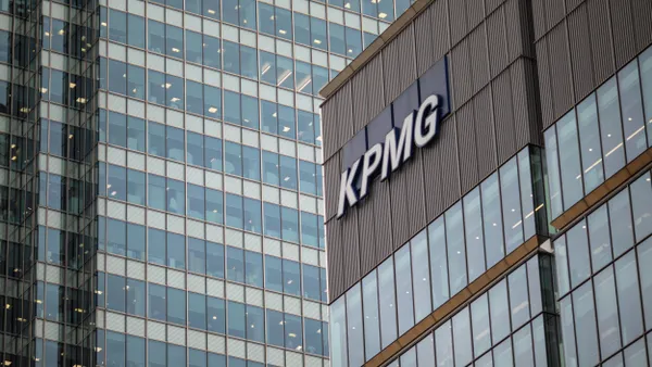 View of the KPMG offices in Canary Wharf, London, England on Oct. 2, 2018